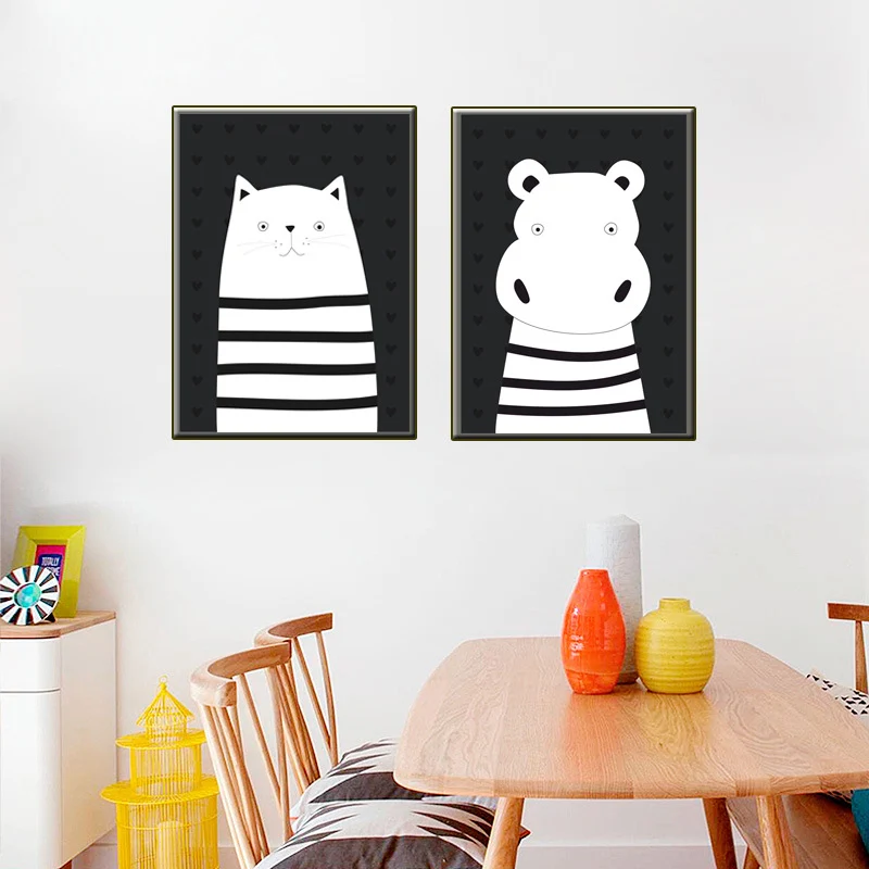Animal Wall Art Decor Minimalist Decorative Dining Room Canvas Wit, Multiple Size Available White