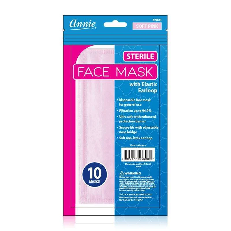 Annie Sterile Face Mask One Size 10ct Light Fuchsia