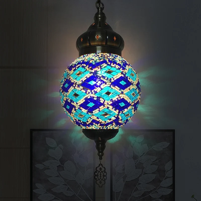 Antique Ball Hanging Light Fel Glass 1/6 Bulbs Suspension Light Living Room Copper