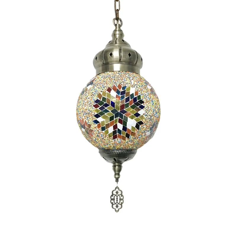 Antique Ball Hanging Light Fel Glass 1/6 Bulbs Suspension Light Living Room Copper