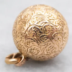 Antique Engraved Goud Ball Fob Pendant