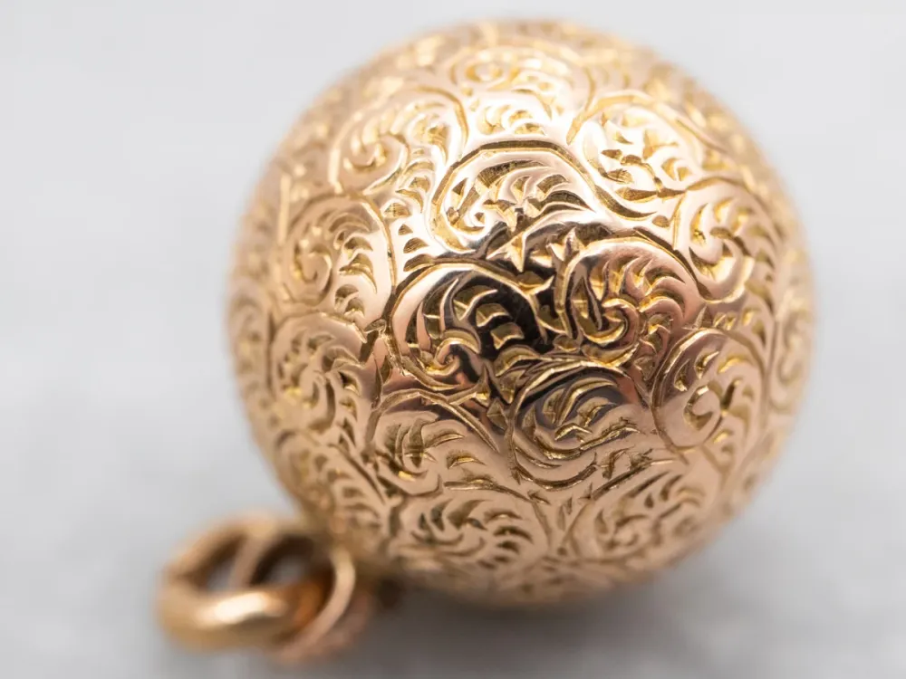 Antique Engraved Goud Ball Fob Pendant