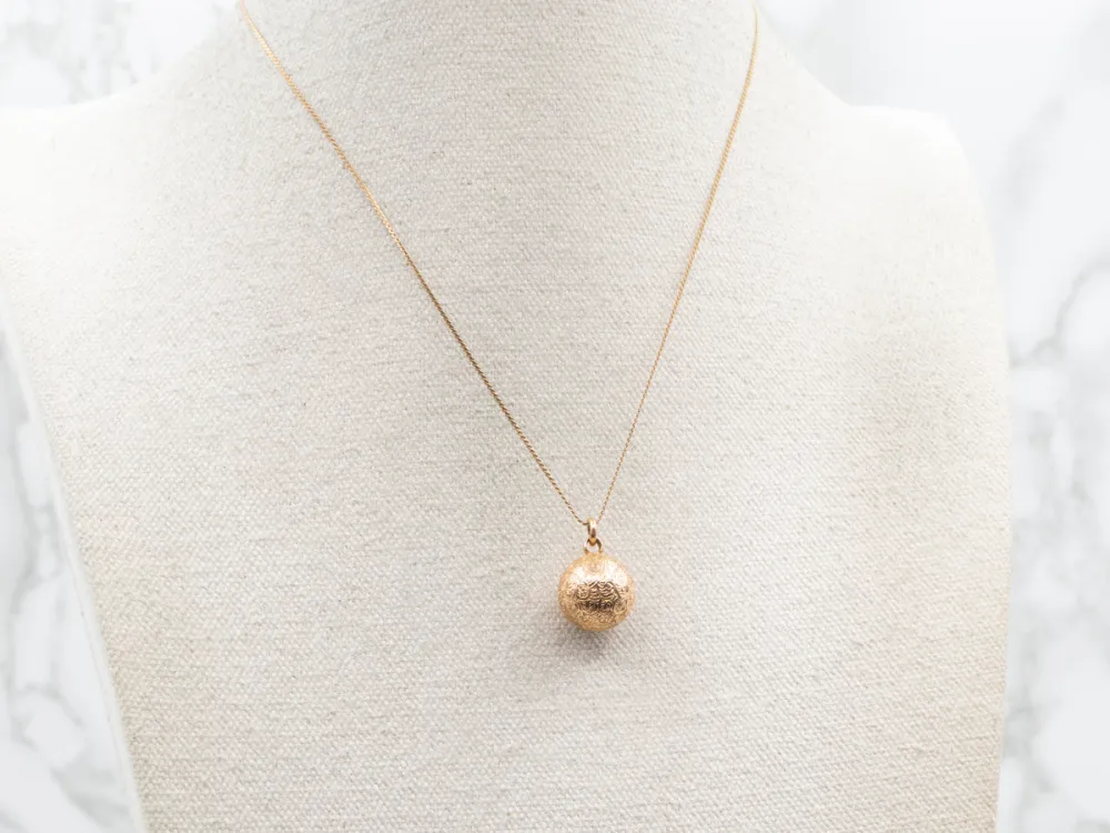 Antique Engraved Goud Ball Fob Pendant