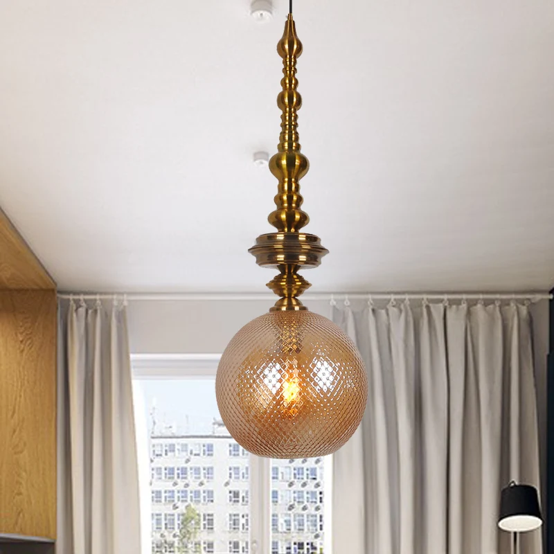 Ball Ceiling Pendant Traditional Amber/Smoke Glaswerk 1 Bulb Hanging Light Fixture Hallway Amber