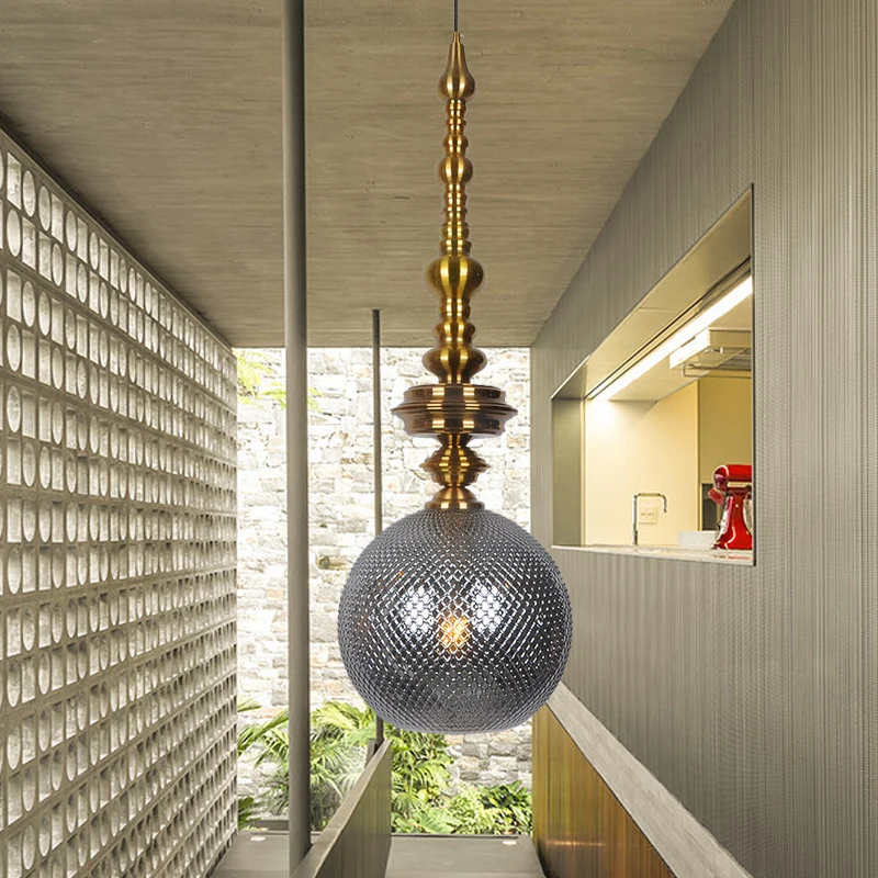 Ball Ceiling Pendant Traditional Amber/Smoke Glaswerk 1 Bulb Hanging Light Fixture Hallway Amber