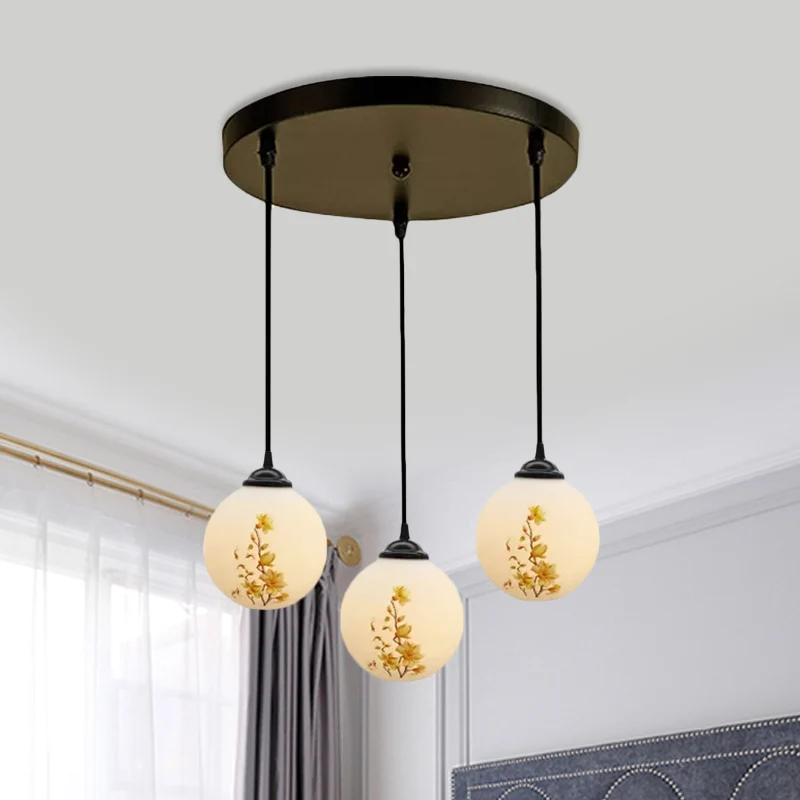 Ball Frosted Melkwit Glass Multi Light Pendant Minimalist 3 Bulbs Dining Room Suspension Lamp Linear/Round Canopy and Flor...