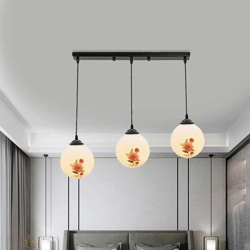 Ball Frosted Melkwit Glass Multi Light Pendant Minimalist 3 Bulbs Dining Room Suspension Lamp Linear/Round Canopy and Flor...