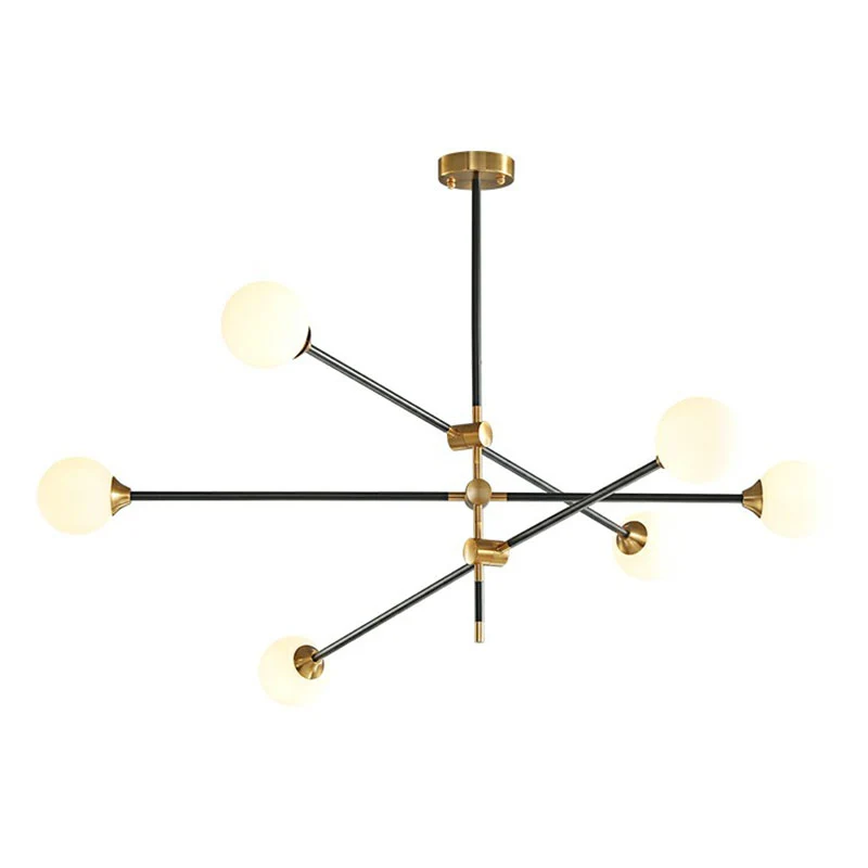 Ball Glazen Suspension Light Minimalism Black-Brass LED Chandelier Adjustable Arm Amber