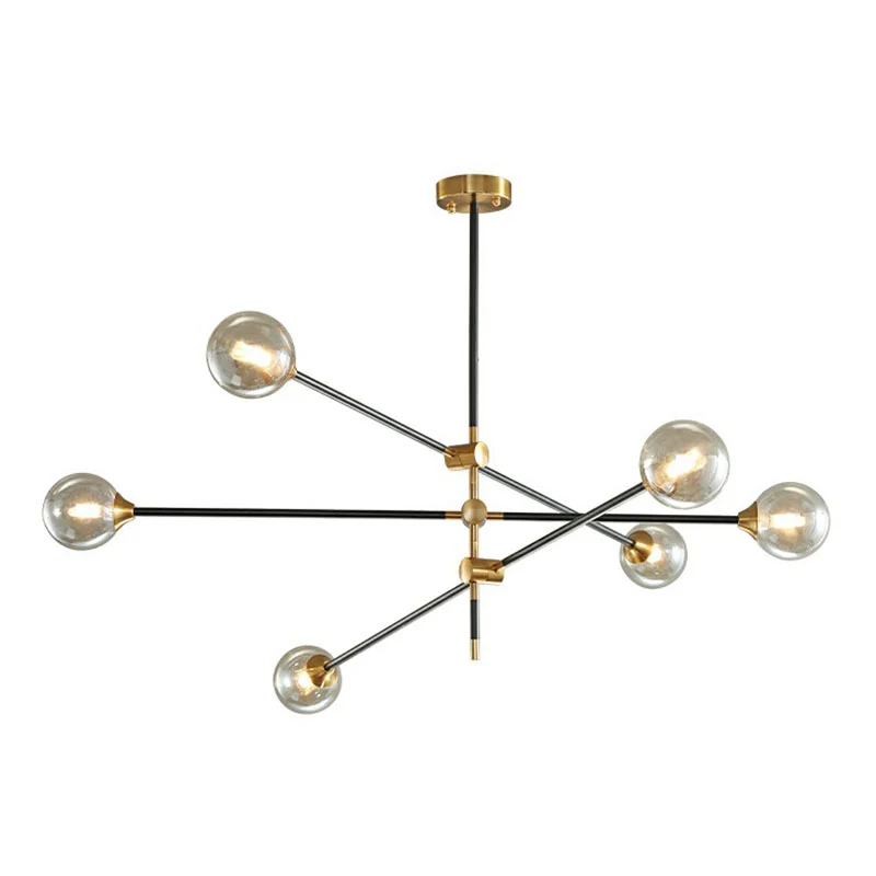 Ball Glazen Suspension Light Minimalism Black-Brass LED Chandelier Adjustable Arm Amber
