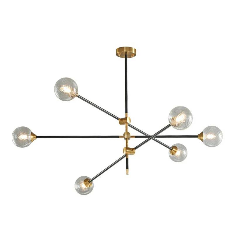Ball Glazen Suspension Light Minimalism Black-Brass LED Chandelier Adjustable Arm Amber