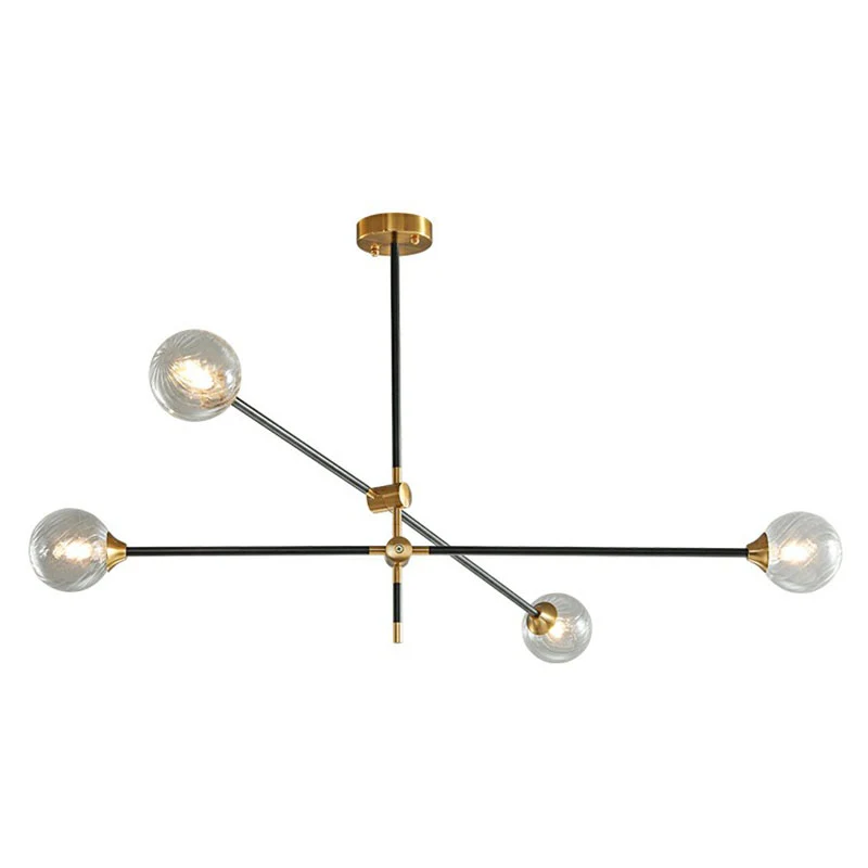 Ball Glazen Suspension Light Minimalism Black-Brass LED Chandelier Adjustable Arm Amber