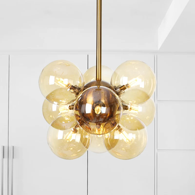 Ball LED kroonluchter hanglamp hedendaags getextureerd wit/amber glas 9 koppen eetkamer hangende plafondlamp