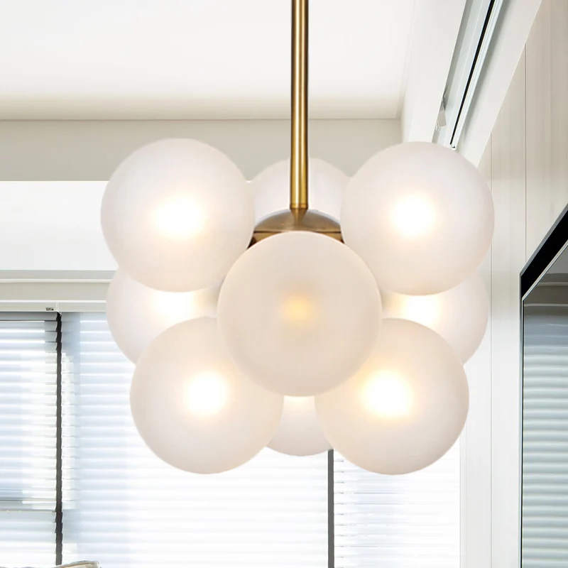 Ball LED kroonluchter hanglamp hedendaags getextureerd wit/amber glas 9 koppen eetkamer hangende plafondlamp