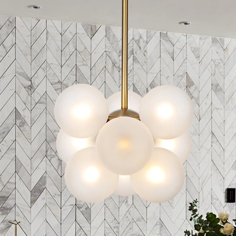 Ball LED kroonluchter hanglamp hedendaags getextureerd wit/amber glas 9 koppen eetkamer hangende plafondlamp