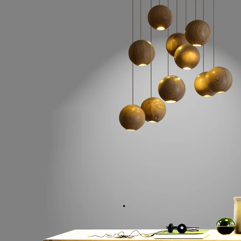 Ball LED-cluster hanglamp moderne houten 1/7/10/16-koppige woonkamer plafondlamp armatuurset