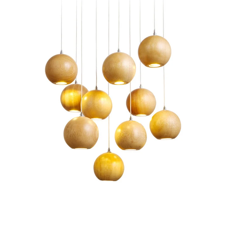 Ball LED-cluster hanglamp moderne houten 1/7/10/16-koppige woonkamer plafondlamp armatuurset