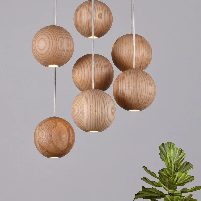 Ball LED-cluster hanglamp moderne houten 1/7/10/16-koppige woonkamer plafondlamp armatuurset