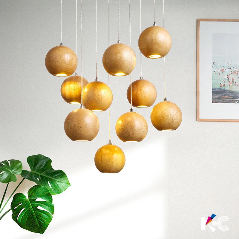 Ball LED-cluster hanglamp moderne houten 1/7/10/16-koppige woonkamer plafondlamp armatuurset