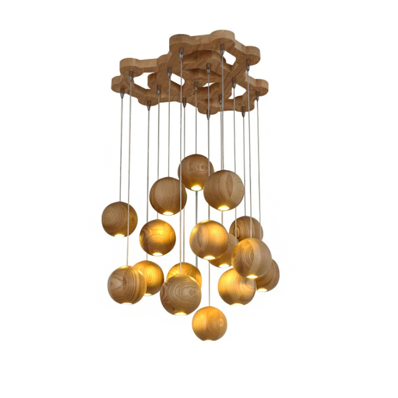Ball LED-cluster hanglamp moderne houten 1/7/10/16-koppige woonkamer plafondlamp armatuurset