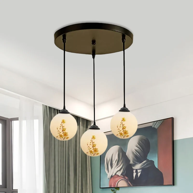 Ball Melkachtig White Glass Multi Light Pendant Minimalist 3 Bulbs Dining Room Suspension Lamp Linear/Round Canopy and Flo...