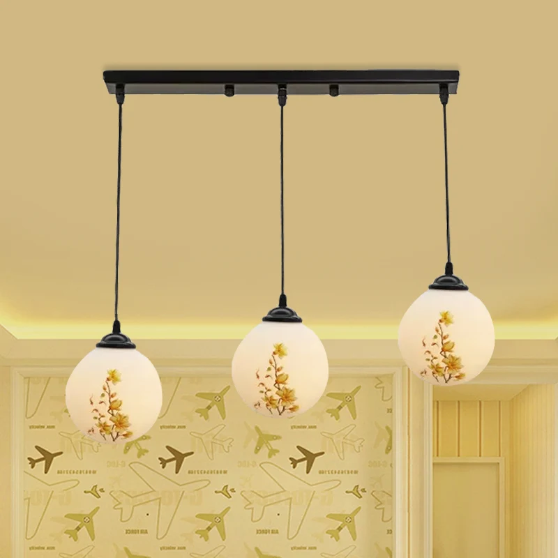Ball Melkachtig White Glass Multi Light Pendant Minimalist 3 Bulbs Dining Room Suspension Lamp Linear/Round Canopy and Flo...