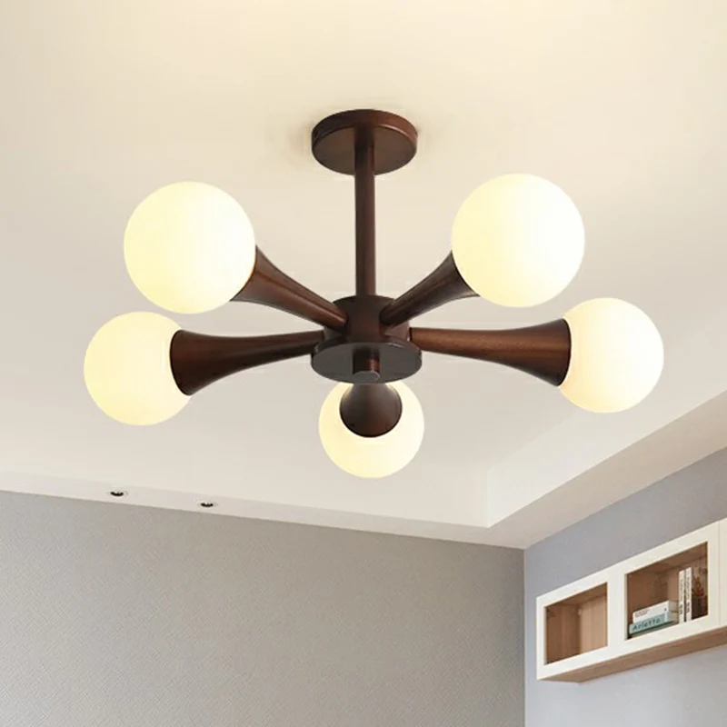 Ball Pendant Lighting Fixture Simplicity Opal Glazen Dining Room Ceiling Suspension Lamp Wood