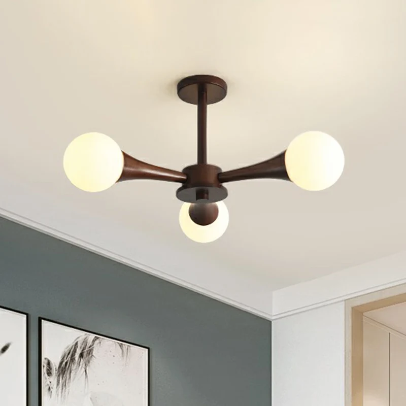 Ball Pendant Lighting Fixture Simplicity Opal Glazen Dining Room Ceiling Suspension Lamp Wood