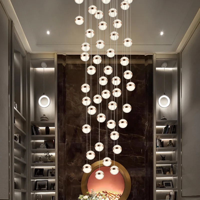 Ball Shade LED Multi-plafondlamp Kristallen trapophangingverlichting goud