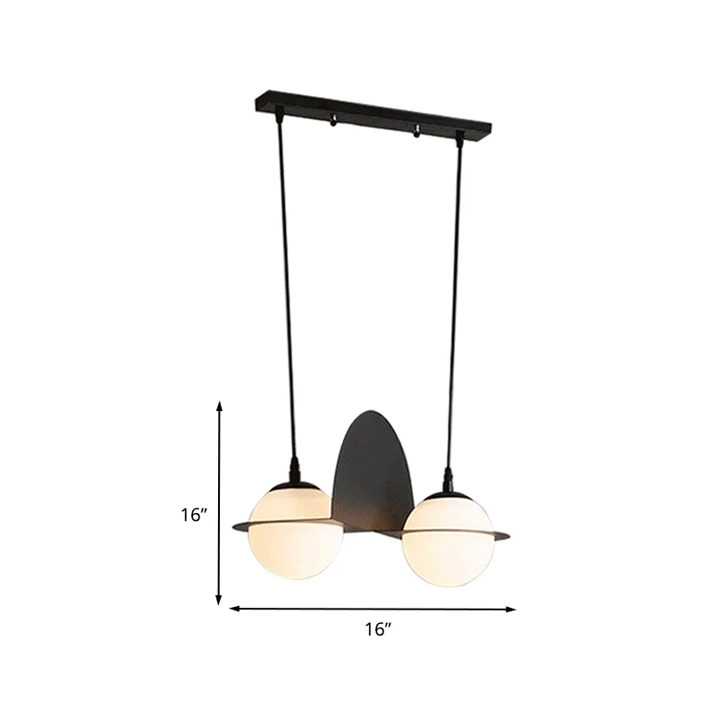Ball witte glazen clusterhanger met recht/gebogen design modernistische 2/3 lichts zwarte led-hanglamp