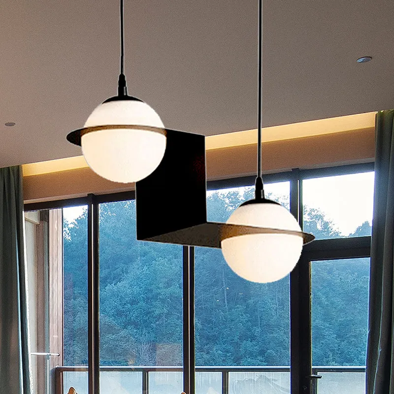 Ball witte glazen clusterhanger met recht/gebogen design modernistische 2/3 lichts zwarte led-hanglamp