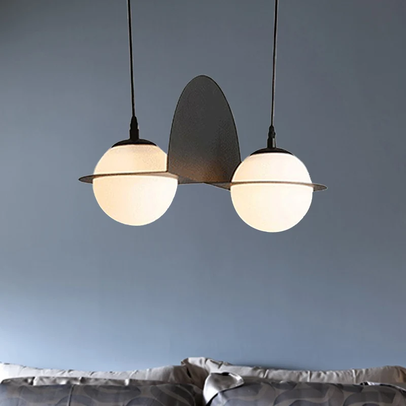 Ball witte glazen clusterhanger met recht/gebogen design modernistische 2/3 lichts zwarte led-hanglamp