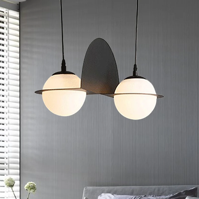 Ball witte glazen clusterhanger met recht/gebogen design modernistische 2/3 lichts zwarte led-hanglamp