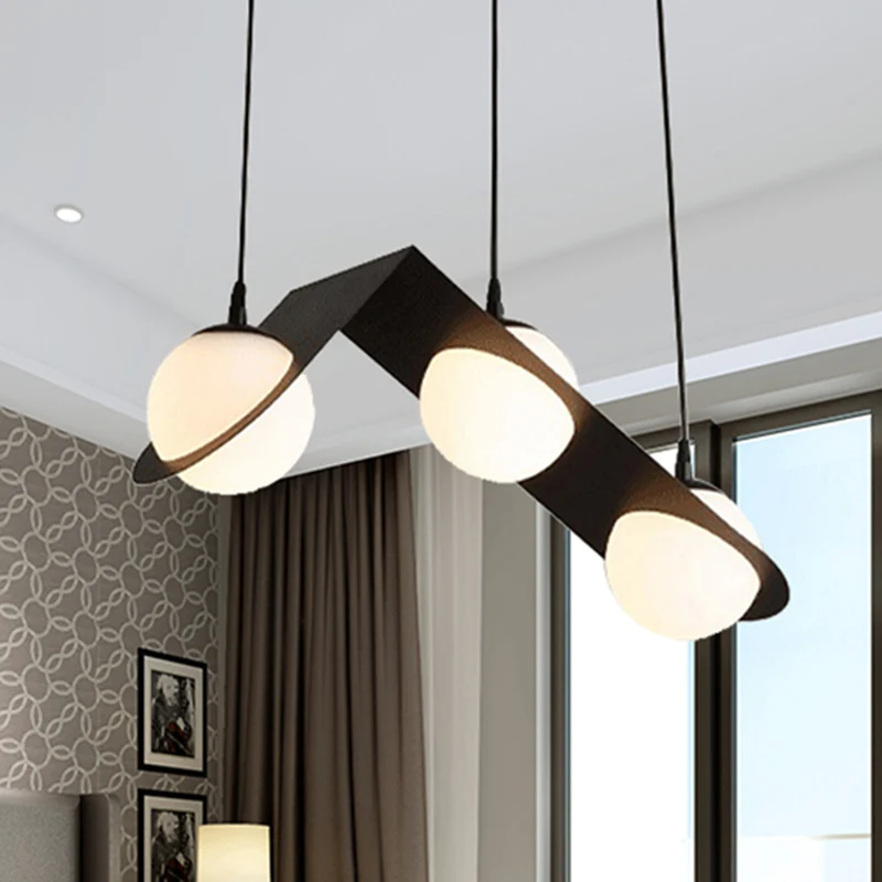 Ball witte glazen clusterhanger met recht/gebogen design modernistische 2/3 lichts zwarte led-hanglamp