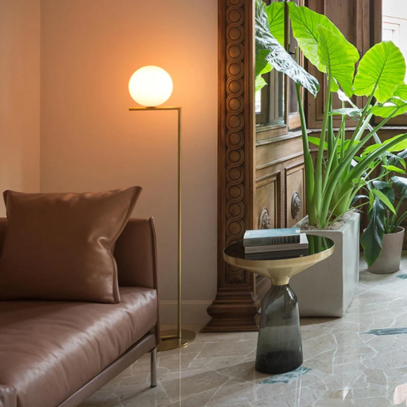 Ball Woonkamer Vloerverlichting Opaalglas 1-lichts eigentijdse staande lamp goud