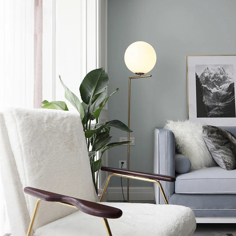 Ball Woonkamer Vloerverlichting Opaalglas 1-lichts eigentijdse staande lamp goud
