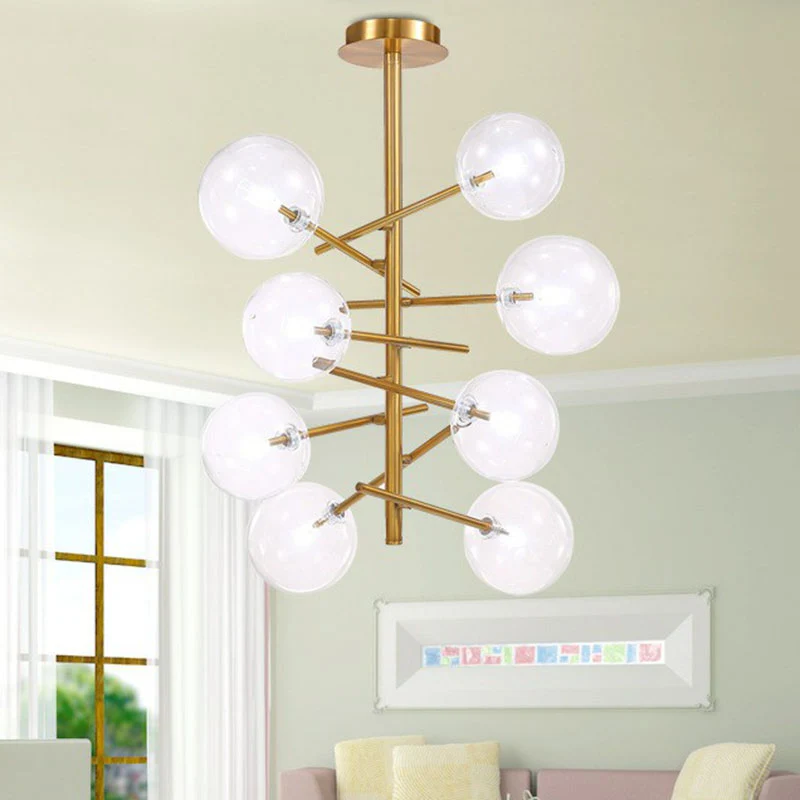 Ballenkroonluchter Scandinavische stijl, schitterend glazen woonkamerophanglamp goud