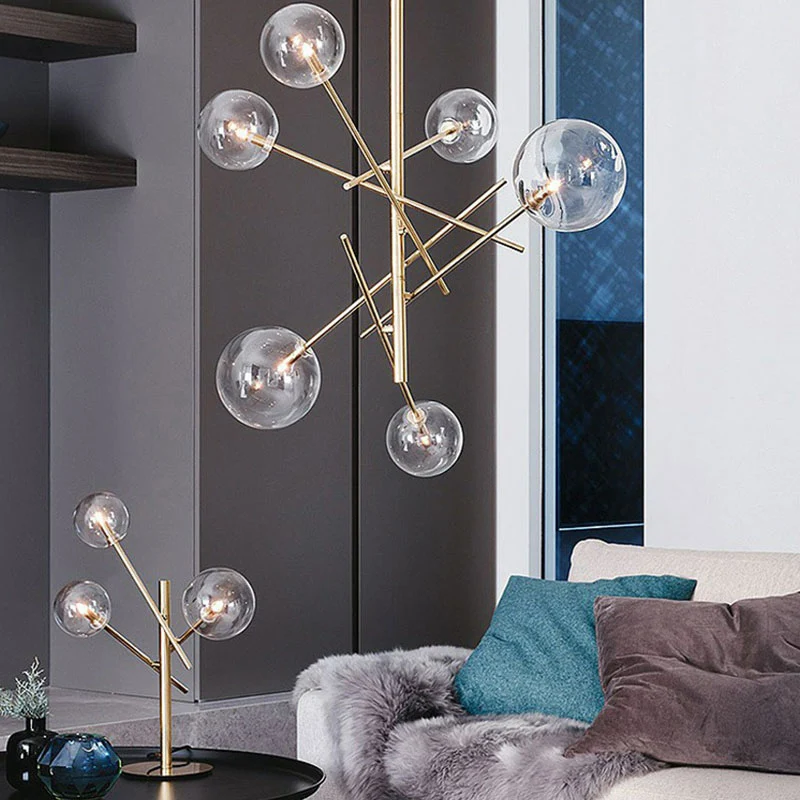 Ballenkroonluchter Scandinavische stijl, schitterend glazen woonkamerophanglamp goud