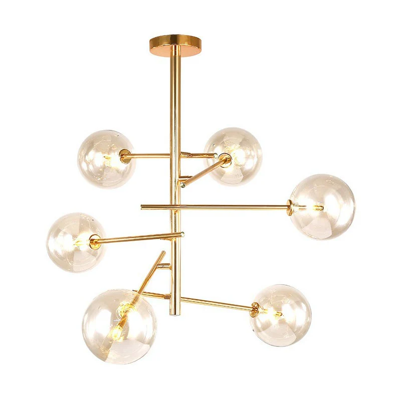 Ballenkroonluchter Scandinavische stijl, schitterend glazen woonkamerophanglamp goud