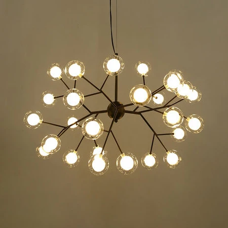 Branching Chandelier Light Clear Glass Ball Shade Eigentijds Style 9/27 Bulbs Black/White Ceiling Light Fixture Black