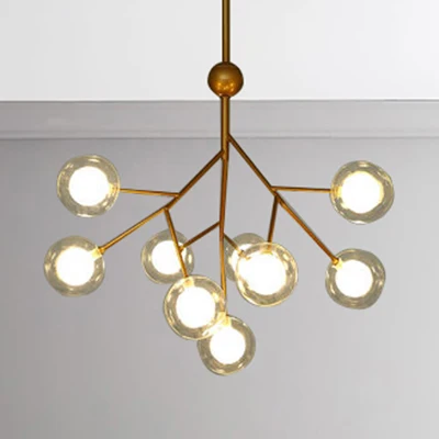 Branching Chandelier Light Clear Glass Ball Shade Eigentijds Style 9/27 Bulbs Black/White Ceiling Light Fixture Black