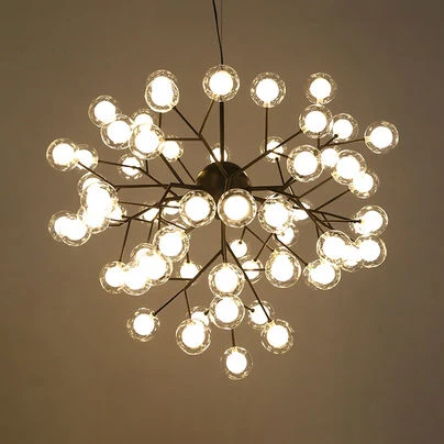Branching Chandelier Light Clear Glass Ball Shade Contemporain Style 9/27 Bulbs Black/White Ceiling Light Fixture Black