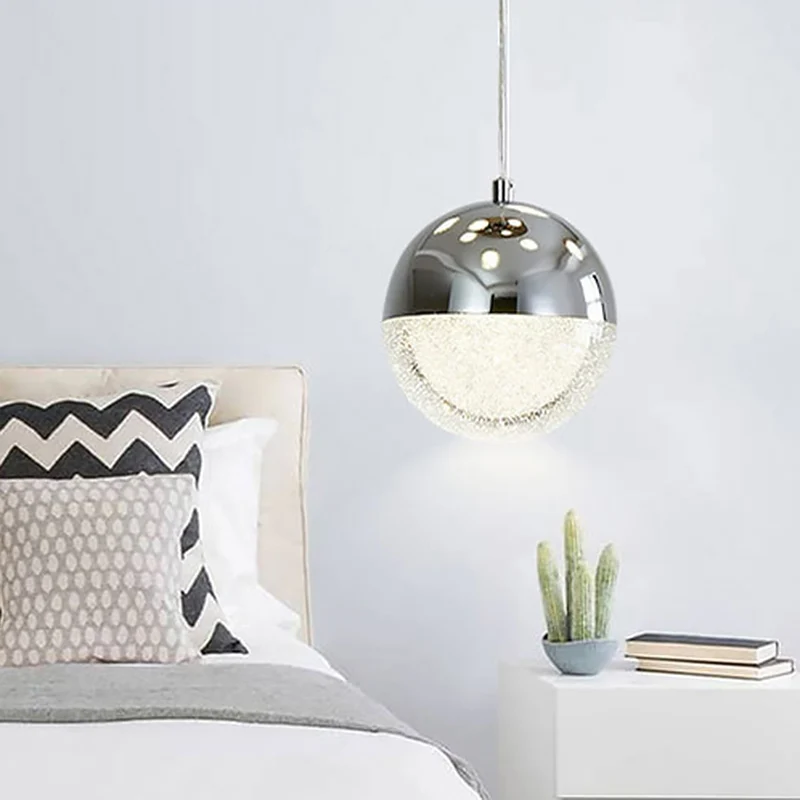 Chrome/Gold LED Ball Pendant Light Modernism Crystal Suspended Lighting Fixture Dining Room Gold
