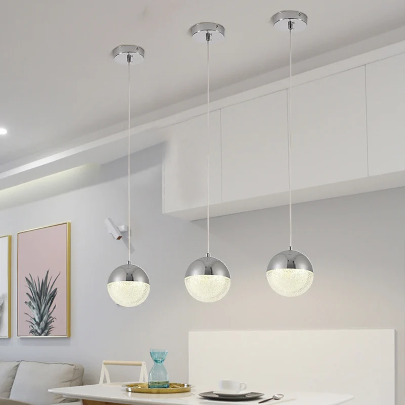 Chrome/Gold LED Ball Pendant Light Modernism Crystal Suspended Lighting Fixture Dining Room Gold