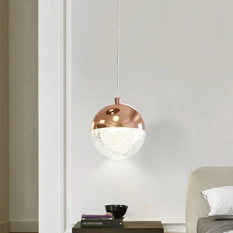Chrome/Gold LED Ball Pendant Light Modernism Crystal Suspended Lighting Fixture Dining Room Gold
