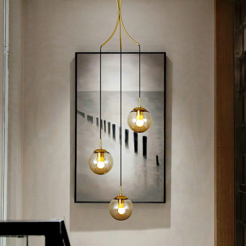 Cognac Glaswerk Ball Pendant Lighting Postmodern Gold Multi Hanging Light Fixture Villa Cognac