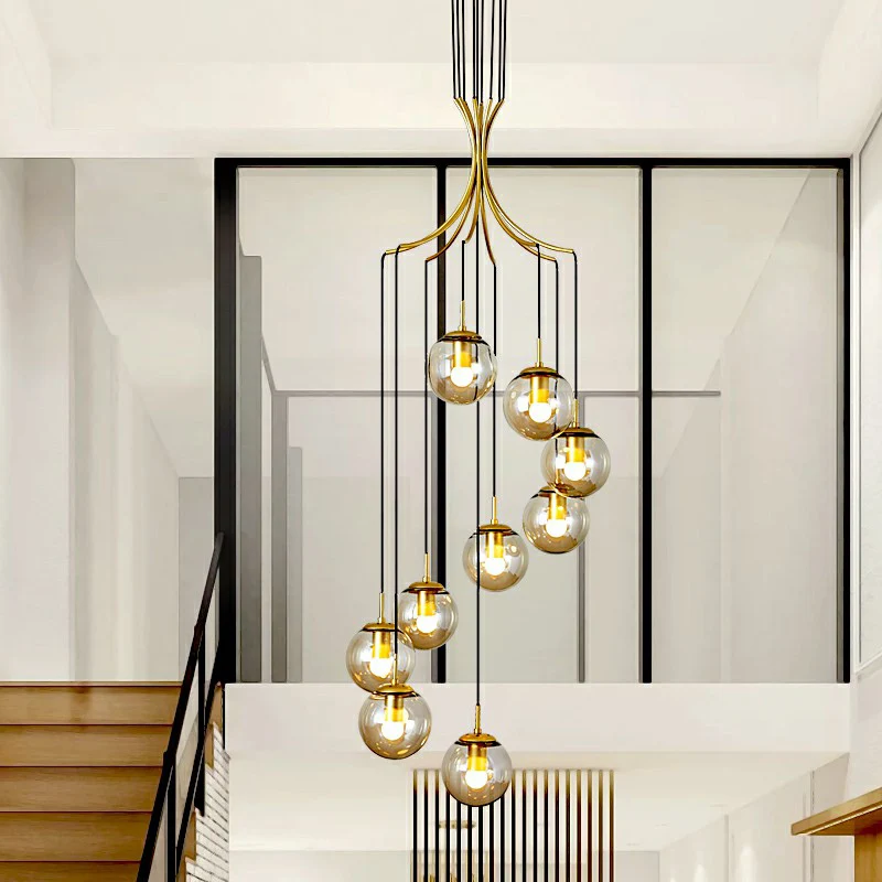 Cognac Glaswerk Ball Pendant Lighting Postmodern Gold Multi Hanging Light Fixture Villa Cognac