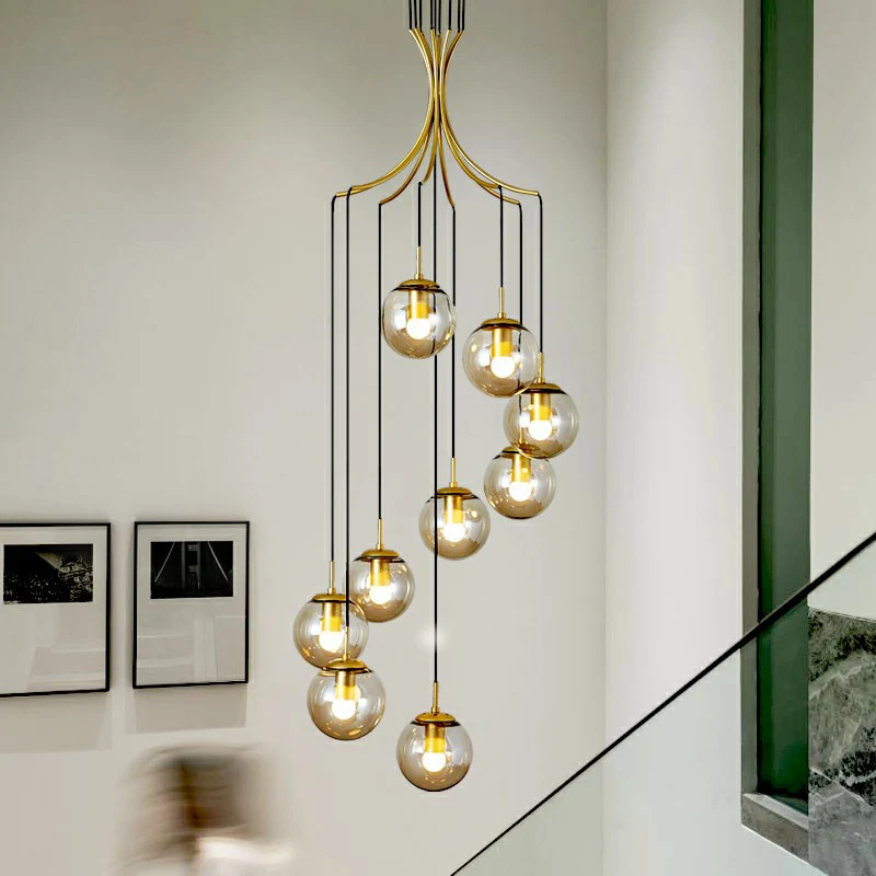 Cognac Glaswerk Ball Pendant Lighting Postmodern Gold Multi Hanging Light Fixture Villa Cognac