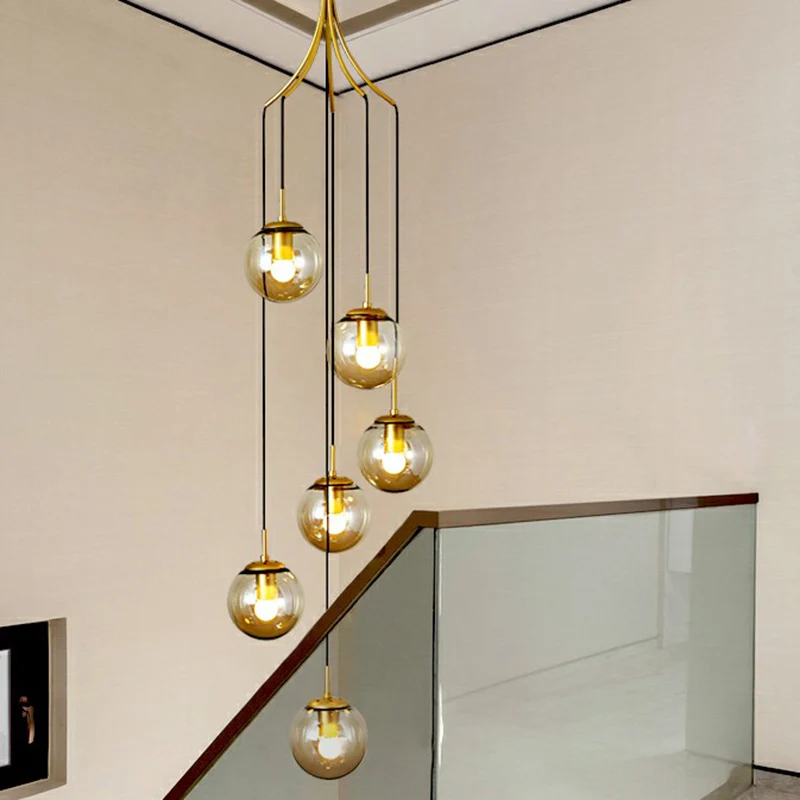 Cognac Glaswerk Ball Pendant Lighting Postmodern Gold Multi Hanging Light Fixture Villa Cognac