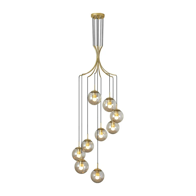Cognac Glaswerk Ball Pendant Lighting Postmodern Gold Multi Hanging Light Fixture Villa Cognac