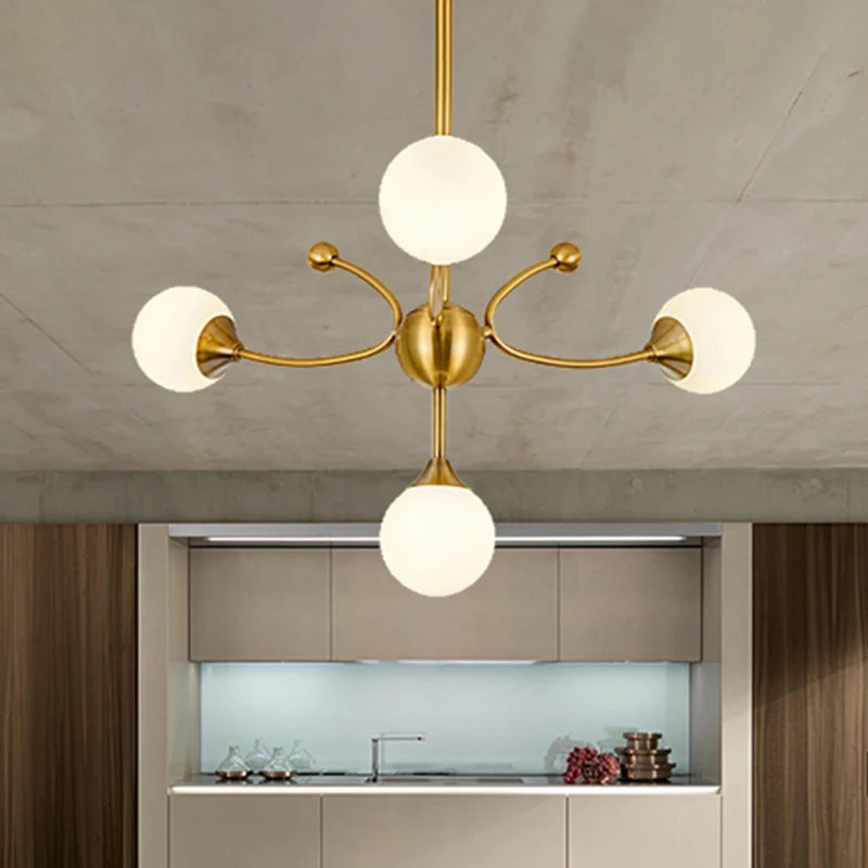 Elegant Style Ball Shade Chandelier Van metaal Multi-Head Gold Pendant Light Dining Table Hotel Gold
